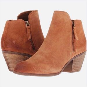 Frye Tan Ankle Booties with Suede Leather and Stacked Heel